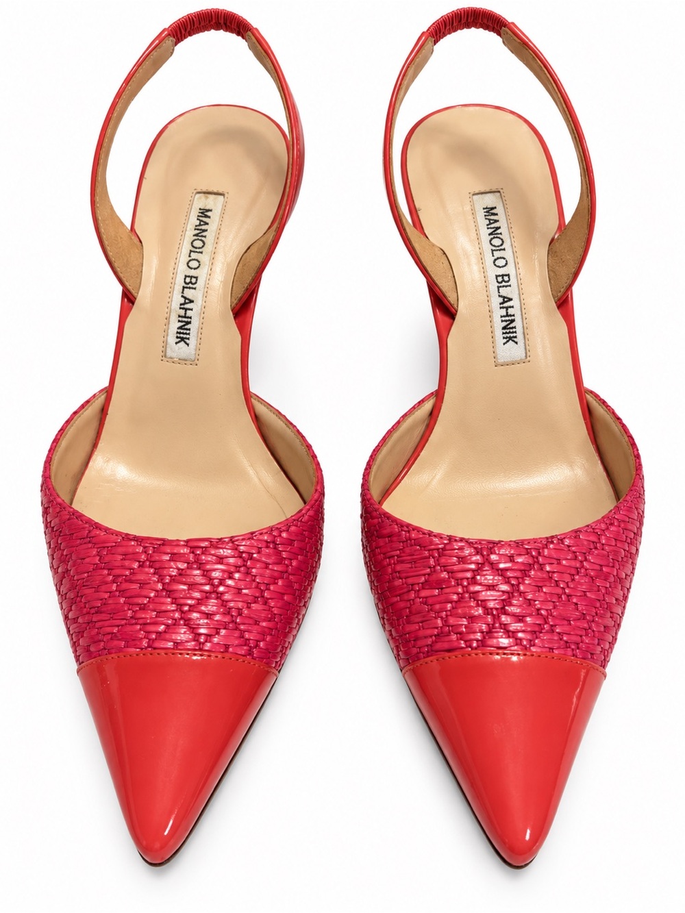 Manolo Blahnik Red and Pink Pointed Slingback Pumps size 5/35.5
